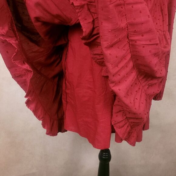 Urban Outfitters Textured Long Sleeve Frock Dress Red Size Small - Picture 10 of 10